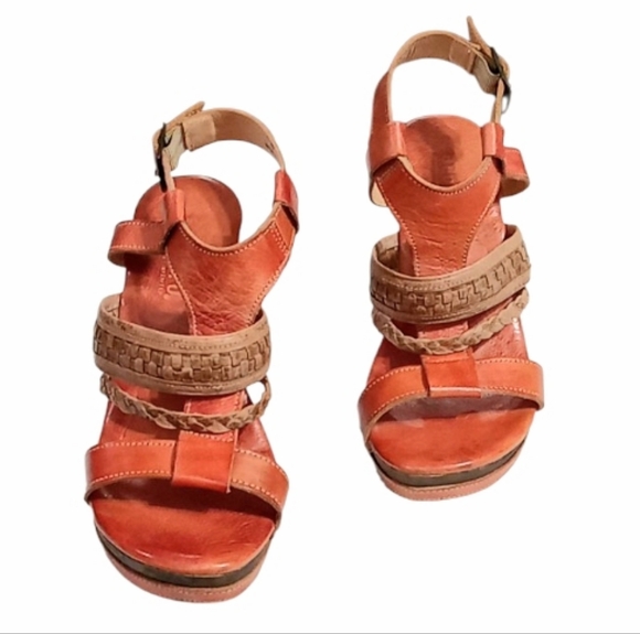 BED STU Jaslyn Platform Wedge Sandals in Rare Rustic Orange Leather Size 9 - Picture 9 of 12